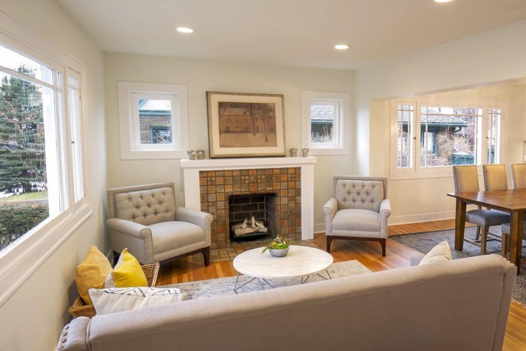 Harrison Avenue Living Room - restored extisting fireplace - after